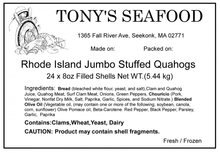 Stuffed Quahogs (Case of 24) Tony's Seafood Online Ordering